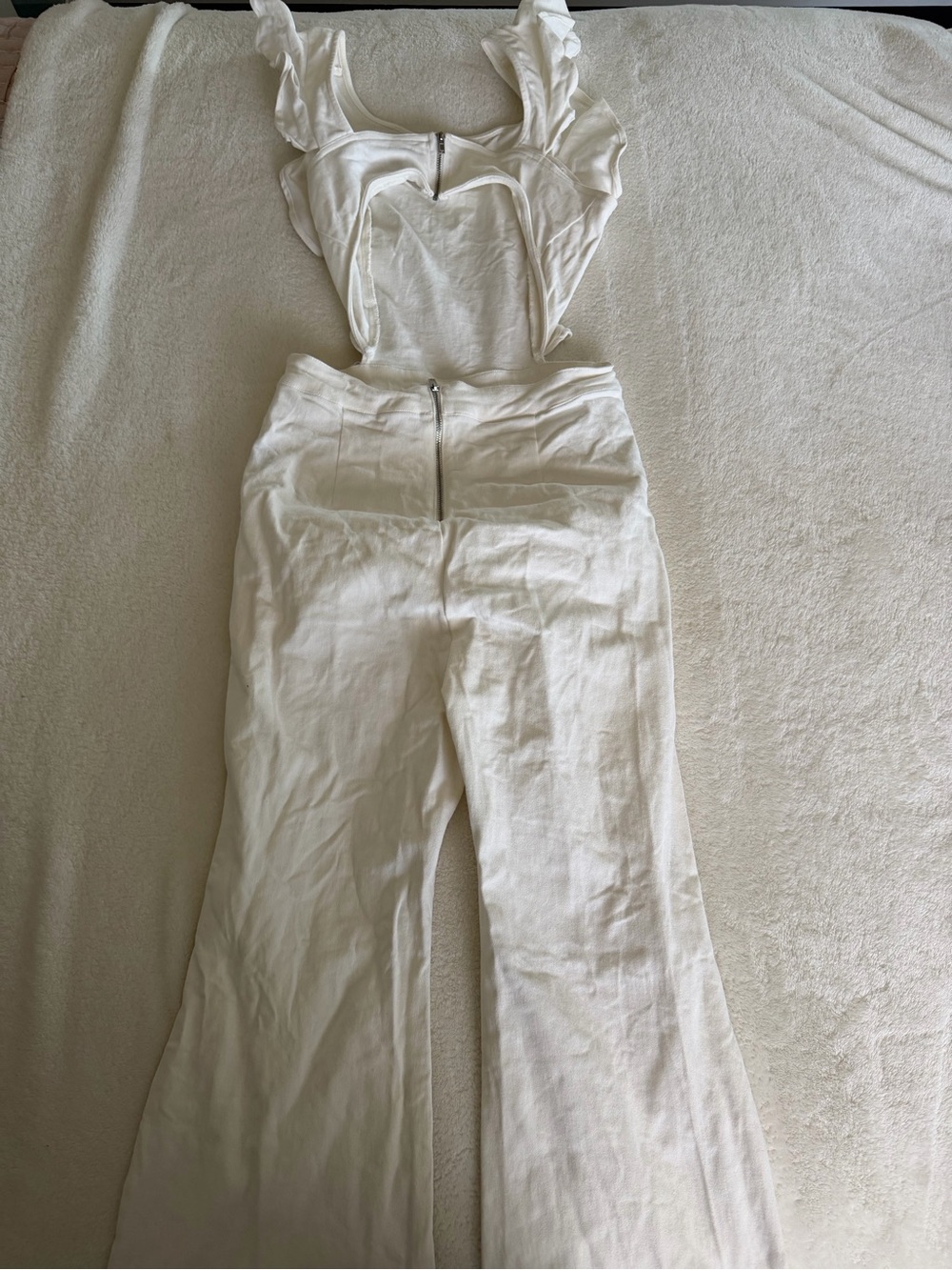 Vici Cream Ruffle Shoulder Wide-Leg Jumpsuit - Picture 2 of 2